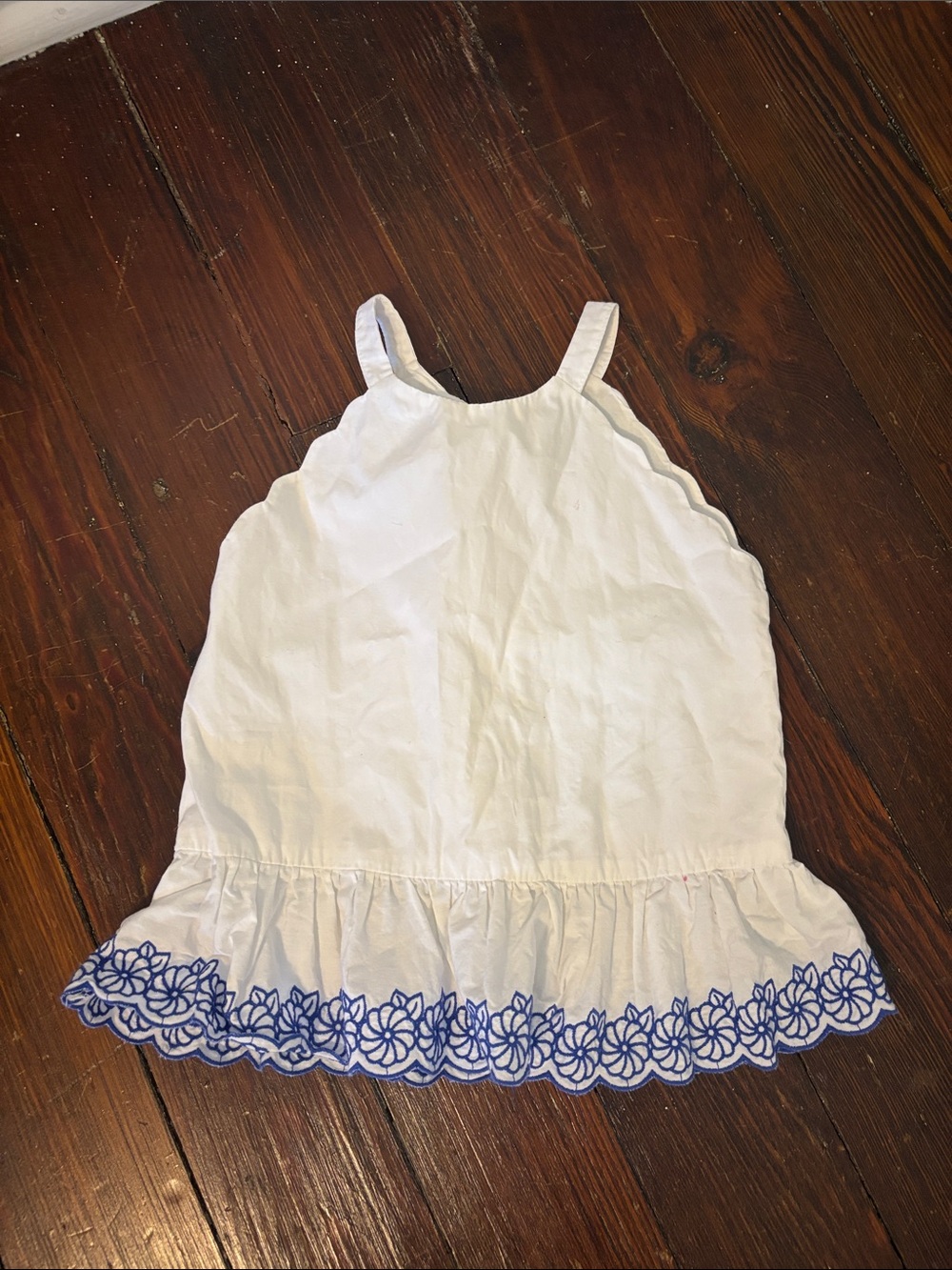 Janie and Jack White Tank with Blue Floral Hem Embroidery